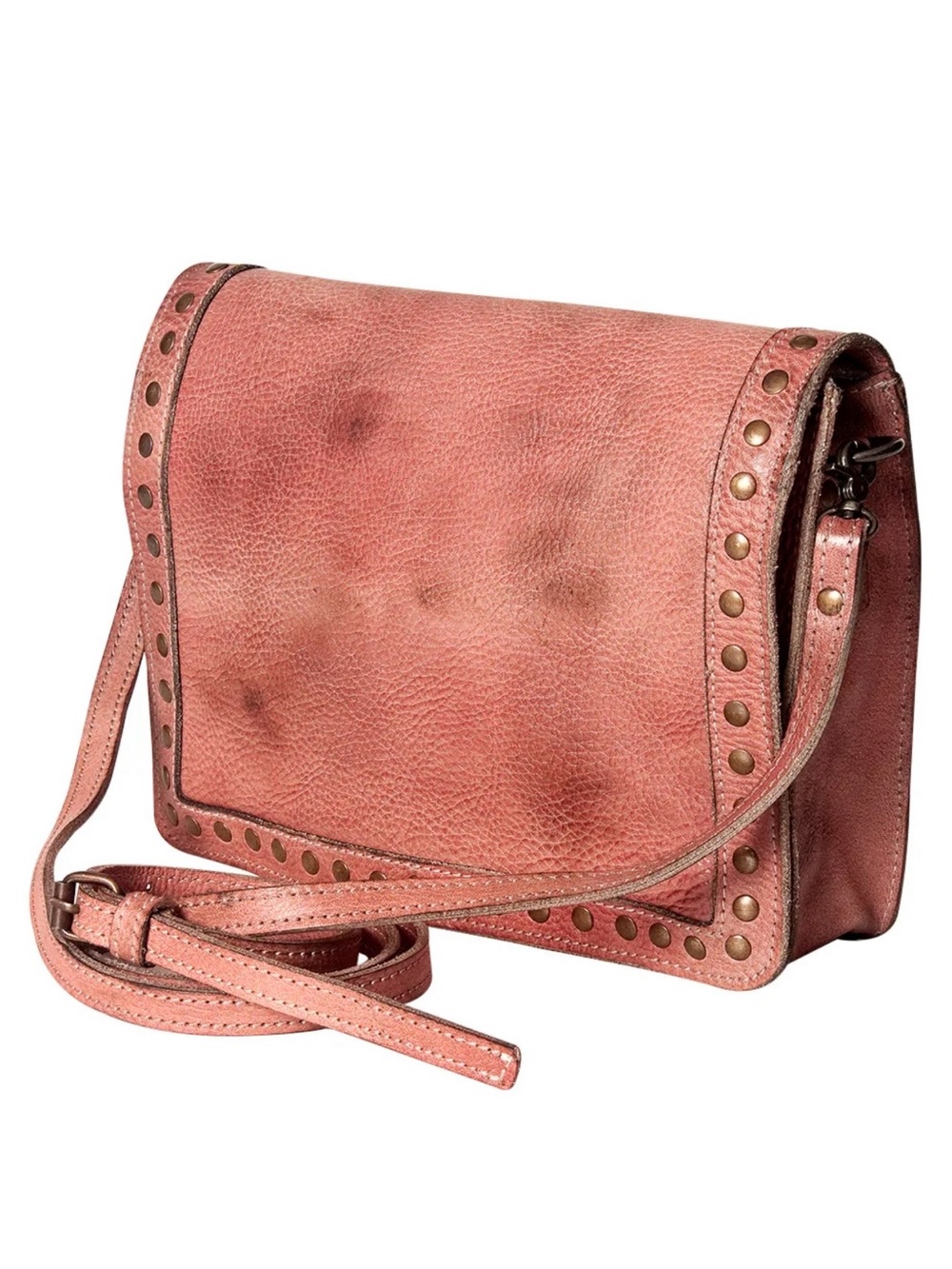 Never Mind! Stud-Trim Leather Crossbody Bag Rusty Brown Rodeo Cowgirl Western - Picture 10 of 11